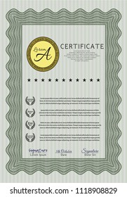 Green Certificate template. Vector illustration. Complex background. Sophisticated design. 
