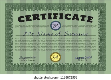 Green Certificate template. Vector illustration. Easy to print. Superior design. 