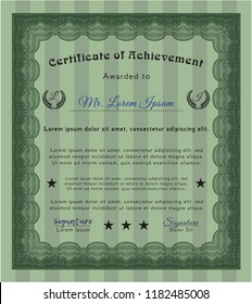 Green Certificate template. Vector illustration. With quality background. Money style design. 