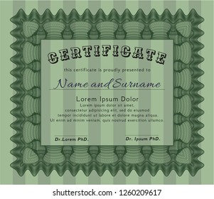 Green Certificate template. Vector illustration. Printer friendly. Money design. 