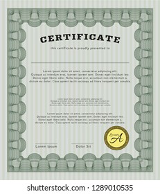 Green Certificate template. Vector illustration. With background. Superior design. 