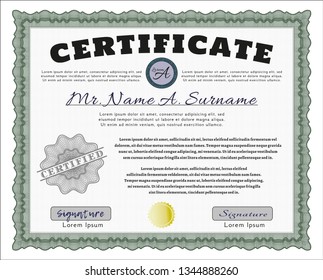 Green Certificate template. Vector illustration. Easy to print. Artistry design. 