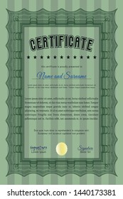Green Certificate template. Vector illustration. With quality background. Retro design. 