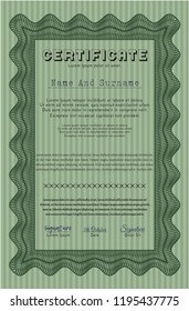 Green Certificate. Vector illustration. With complex background. Modern design. 