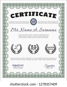 Green Certificate. Vector illustration. With guilloche pattern and background. Excellent design. 