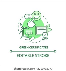 Green Certificates Opportunity Concept Icon. Renewable Power. Buying Clean Energy Abstract Idea Thin Line Illustration. Isolated Outline Drawing. Editable Stroke. Arial, Myriad Pro-Bold Fonts Used