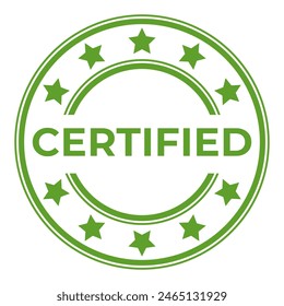 Sello redondo aislado certificado verde, pegatina, sello con Ilustración vectorial de estrellas