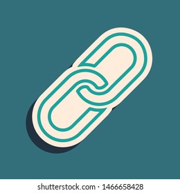 Green Chain link icon isolated on blue background. Link single. Long shadow style. Vector Illustration