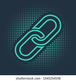 Green Chain link icon isolated on blue background. Link single. Abstract circle random dots. Vector Illustration