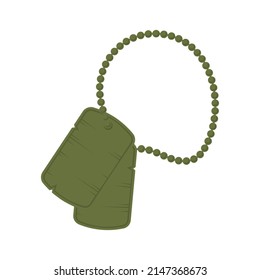 Green Chain With Military Tag Isolated On White Background. Vintage Flat Army Style. Vector Illustration.