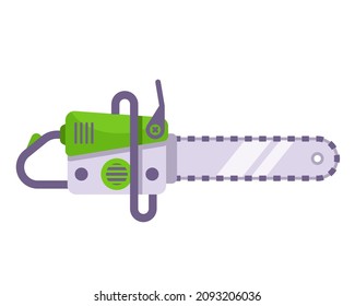 green chainsaw for deforestation. flat vector illustration.