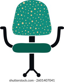 A green chair with a pattern of dots on it. The chair is sitting on a white background