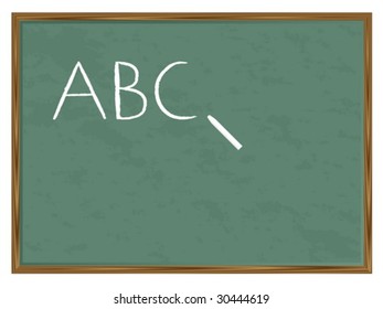 Green chalkboard with ABC written and chalk. Vector illustration.