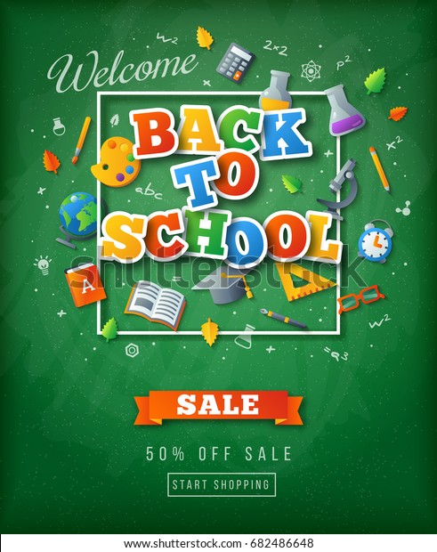 Green Chalkboard Back School Colorful Stickers Stock Vector (Royalty ...