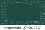 Green chalkboard background with mathematical formulas framing empty center space for school and educational presentations