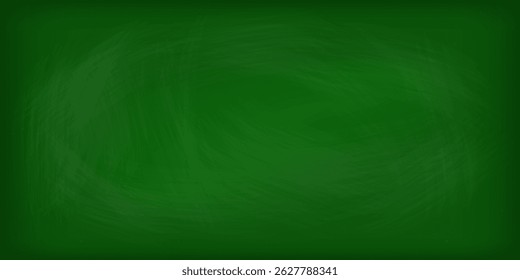 Ilustración vectorial de fondo de textura detallada de pizarra verde. Pizarra escolar para fondo de escritorio de textura de tiza con granos grunge y arañazos. Sucio marco de anuncio de Plantilla vacía de educación.