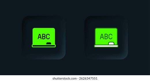 Green Chalkboard icon isolated on black background. School Blackboard sign. Black square button. Vector