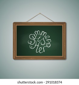 Green Chalkboard. Mockup Template with Lettering Element. Summer is here