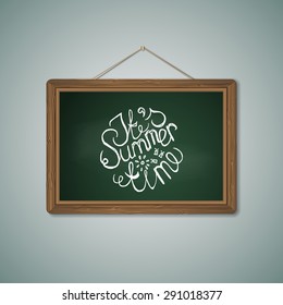 Green Chalkboard. Mockup Template with Lettering Element. Its summer time 