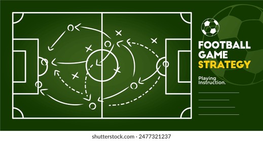 Tablero verde con táctica de juego de fútbol. Ilustración vectorial. Entrenador de entrenamiento Formación y táctica del equipo de fútbol. Plantilla de diseño de elemento de infografía deportiva.