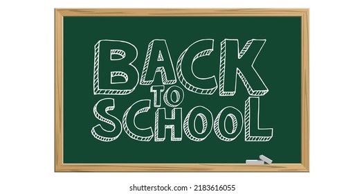 Green chalkboard with text "Back to school" isolated on white background. Vector illustration