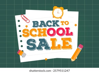 Green chalkboard vector. Back to school sale banner vector design