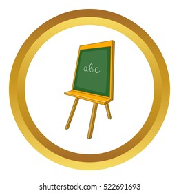 Green chalkboard vector icon in golden circle, cartoon style isolated on white background