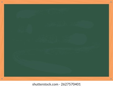 Green chalkboard with wooden frame. Dirty school board. Empty board for restaurant menu. Isolated vector illustration on transparent background.
