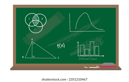Green chalkboard with wooden frame. School blackboard with wooden frame and chalk lying vector illustration. Education and teaching ideas. Back to school concept. Education object. Flat vector.