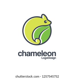 green chameleon abstract logo. chameleon and leaf vector illustration, isolated on a white background