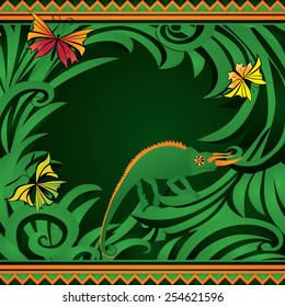 green chameleon and butterflies vector