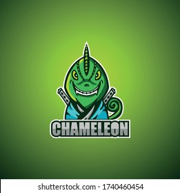 the green chameleon carrying two samurai on its back is good for logos and mascot