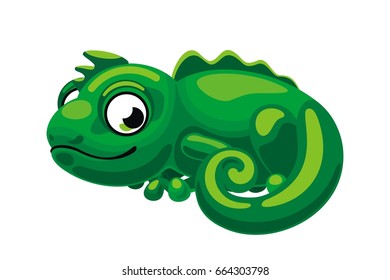 Green chameleon, cartoon character, vector design, fun art 