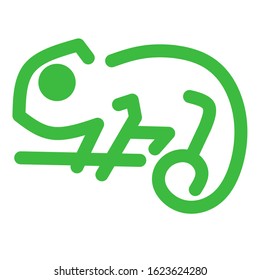 A green chameleon crawling on a tree trunk in the form of an illustration or vector