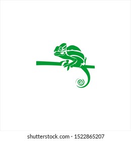 Green Chameleon logo animal vector design template idea, wildlife fauna illustration inspiration