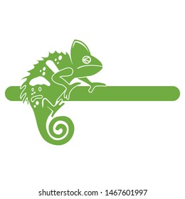 Green chameleon logo on white background cartoon vector illustration