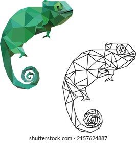 green chameleon made of triangles low poly 