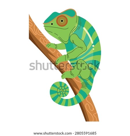 Green chameleon sitting on a branch vector illustration
