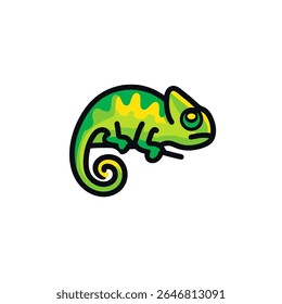 Camaleão verde está animado em design de fundo branco