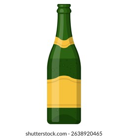 green champagne bottle flat cartoon illustration