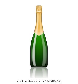 Green champagne bottle with gold foil. Vector illustration. Glass bottle collection. Item 14.