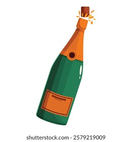 Green champagne bottle is popping its cork, spraying bubbly and celebrating a special occasion