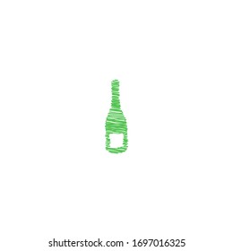 green champagne bottle scribble doodle logo icon design