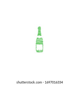 green champagne bottle scribble doodle logo icon design