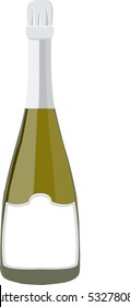 Green champagne bottle with silver foil. Vector illustration. Unopened bottle. 