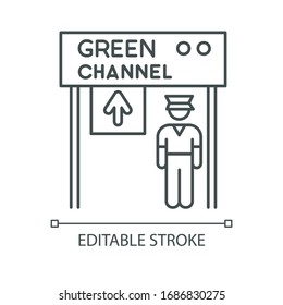 Green channel pixel perfect linear icon. Airport terminal checkpoint. Security at entrance. Thin line customizable illustration. Contour symbol. Vector isolated outline drawing. Editable stroke