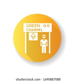 Green channel yellow flat design long shadow glyph icon. Airport terminal checkpoint. Security at entrance. Guard on gate control. Open transit way. Tarmak check. Silhouette RGB color illustration
