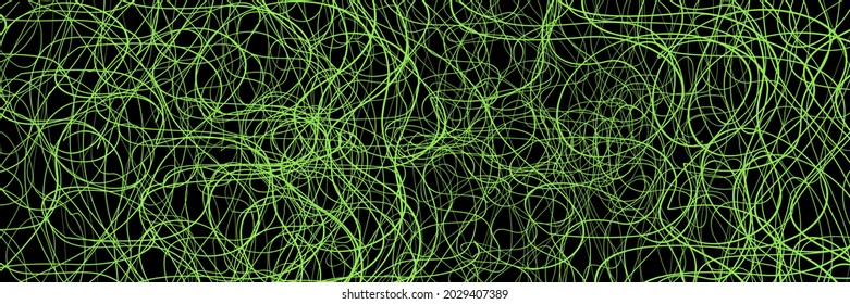 Green chaotic lines background. Hand drawn lines. Tangled chaotic pattern. Vector illustration.