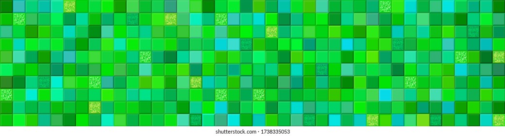 Grünes chaotisches Mosaikbanner. Vector-Abbildung. Grüne Keramikfliesen mit Glittern. Nahtloses Muster mit geometrischem Design. Kachelhintergrund Folgen Sie anderen Mosaikmustern in meinen Sammlungen. 