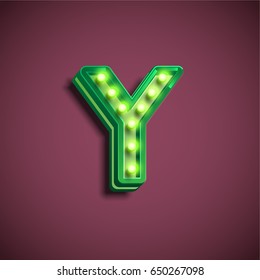 Green character from 'Broadway' lamp font, vector illustration